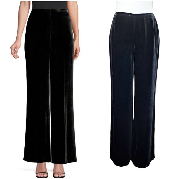 Lafayette 148 Velvet Wide Leg Pants Size 8 High Waist Rayon Silk Dressy Evening